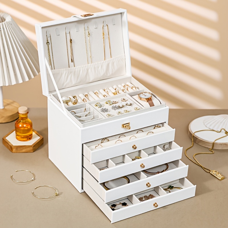 Elegant 5-Layer Beige and Black Jewelry Storage Box, Gift for Her